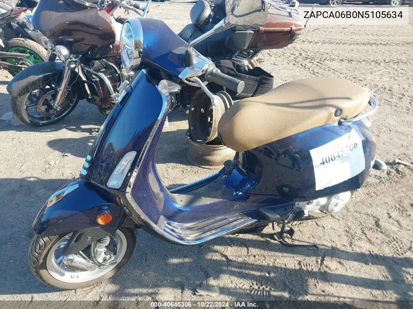 2022 Vespa Primavera/Sprint 50 VIN: ZAPCA06B0N5105634 Lot: 40645306