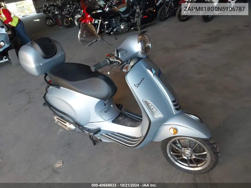 2022 Vespa Primavera/Sprint 150 VIN: ZAPM818G0N5906787 Lot: 40659833