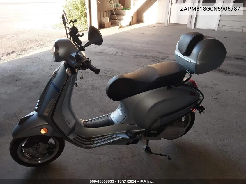 2022 Vespa Primavera/Sprint 150 VIN: ZAPM818G0N5906787 Lot: 40659833