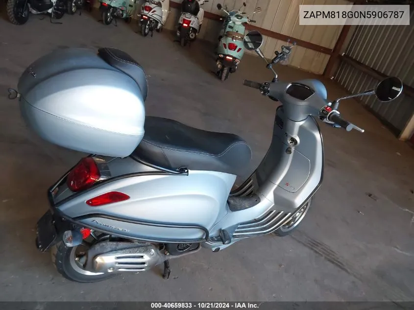 2022 Vespa Primavera/Sprint 150 VIN: ZAPM818G0N5906787 Lot: 40659833