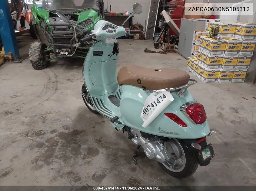 2022 Vespa Primavera/Sprint 50 VIN: ZAPCA06B0N5105312 Lot: 40741474