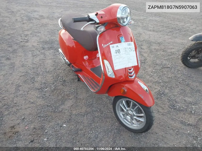 2022 Vespa Primavera/Sprint 150 VIN: ZAPM818G7N5907063 Lot: 40783204