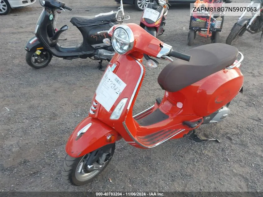 2022 Vespa Primavera/Sprint 150 VIN: ZAPM818G7N5907063 Lot: 40783204