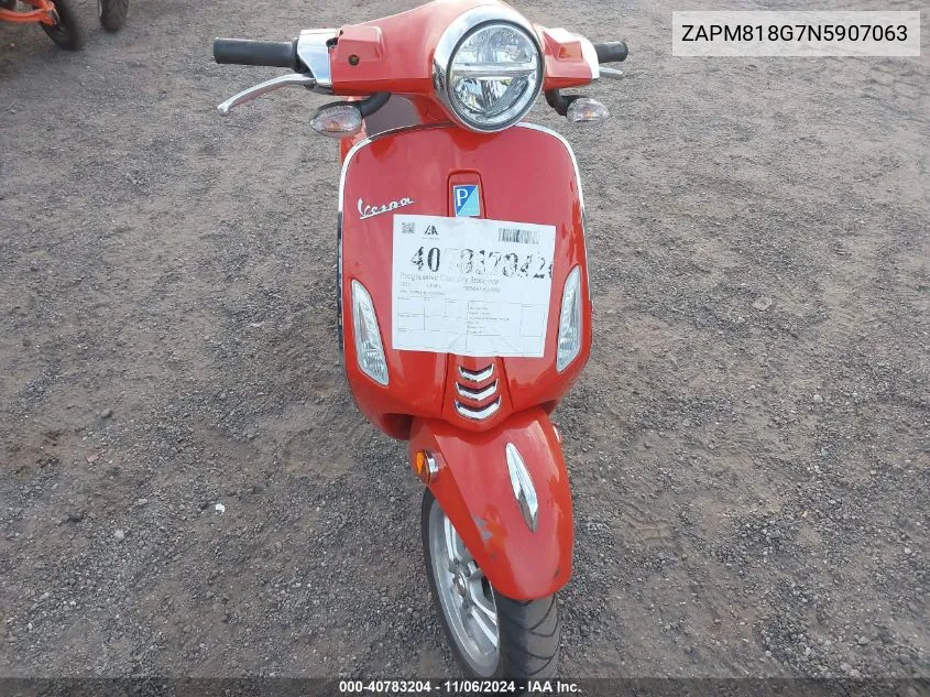 2022 Vespa Primavera/Sprint 150 VIN: ZAPM818G7N5907063 Lot: 40783204