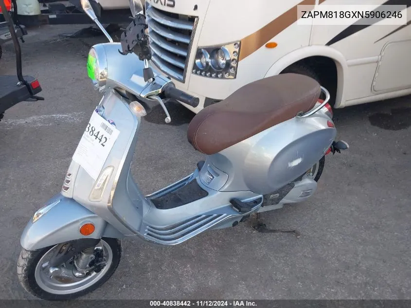 2022 Vespa Primavera/Sprint 150 VIN: ZAPM818GXN5906246 Lot: 40838442