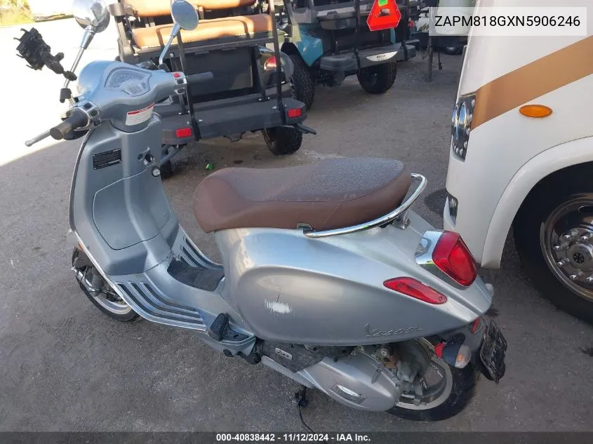 2022 Vespa Primavera/Sprint 150 VIN: ZAPM818GXN5906246 Lot: 40838442