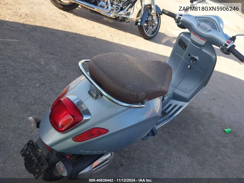 2022 Vespa Primavera/Sprint 150 VIN: ZAPM818GXN5906246 Lot: 40838442