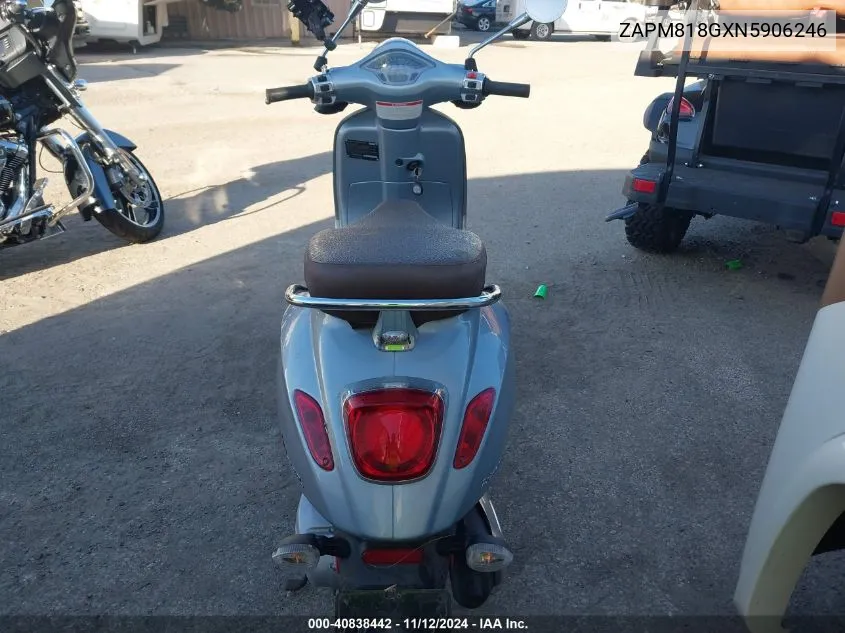 2022 Vespa Primavera/Sprint 150 VIN: ZAPM818GXN5906246 Lot: 40838442