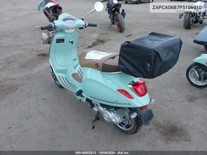 2023 Vespa Primavera/Sprint 50 VIN: ZAPCA06B7P5106010 Lot: 40502513