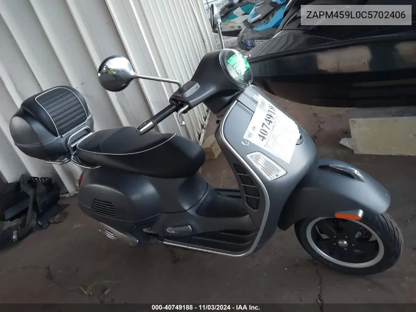 2012 Vespa Gts 300 Super VIN: ZAPM459L0C5702406 Lot: 40749188