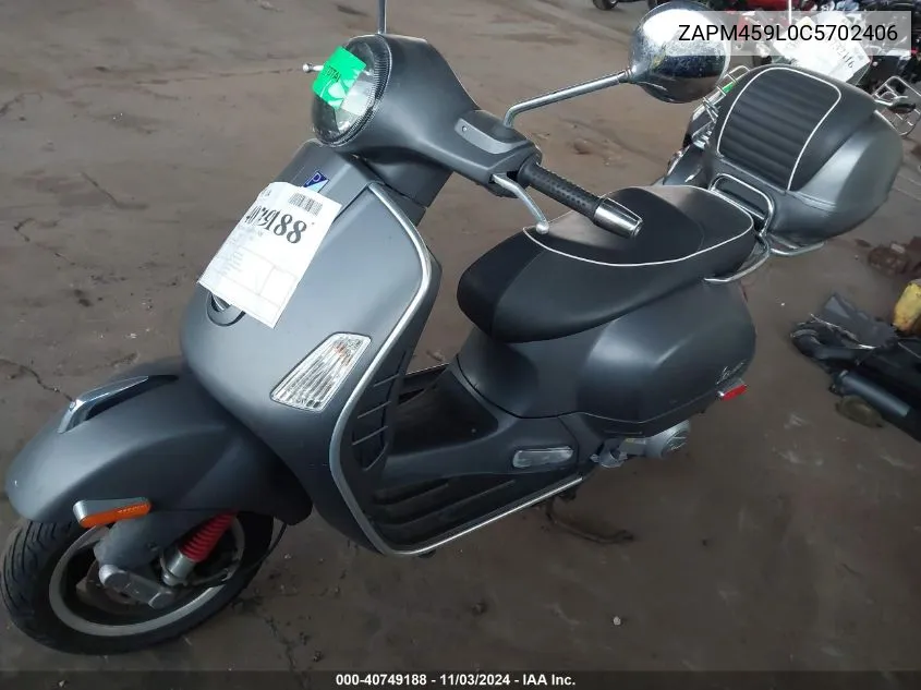 2012 Vespa Gts 300 Super VIN: ZAPM459L0C5702406 Lot: 40749188