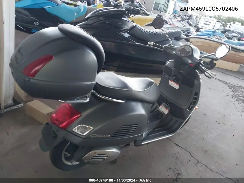 2012 Vespa Gts 300 Super VIN: ZAPM459L0C5702406 Lot: 40749188