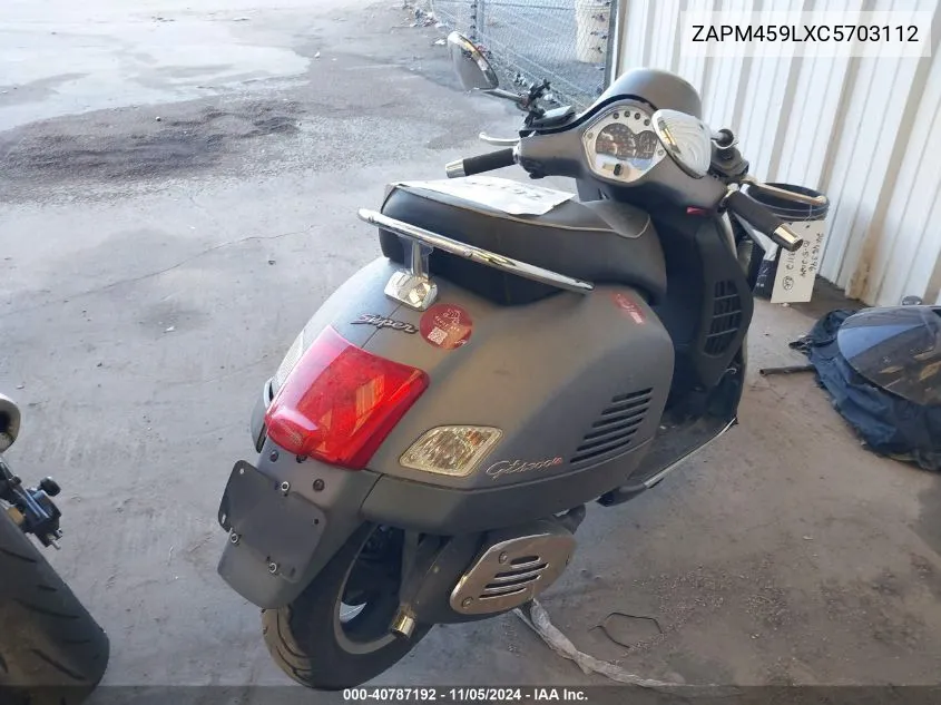 2012 Vespa Gts 300 Super VIN: ZAPM459LXC5703112 Lot: 40787192