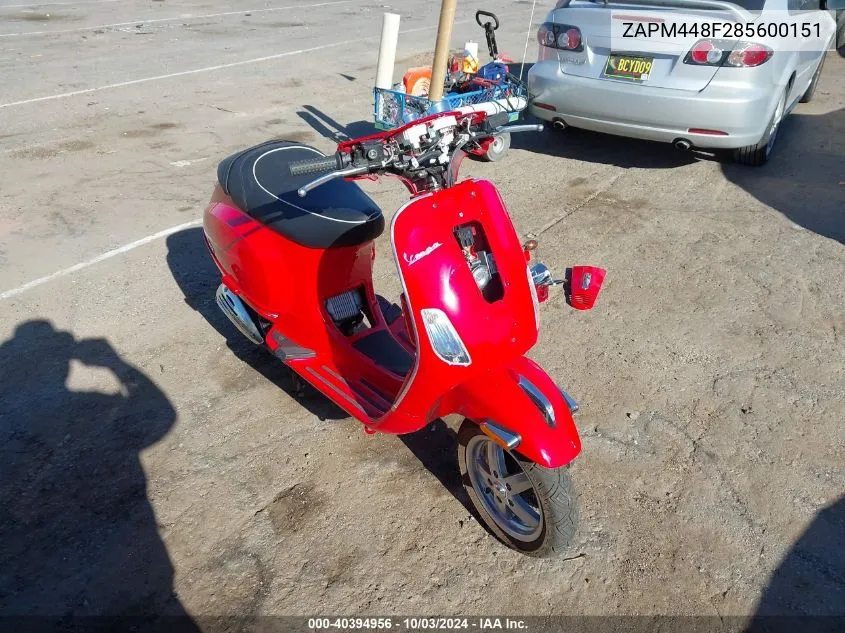 2008 Vespa Lx 150 VIN: ZAPM448F285600151 Lot: 40394956