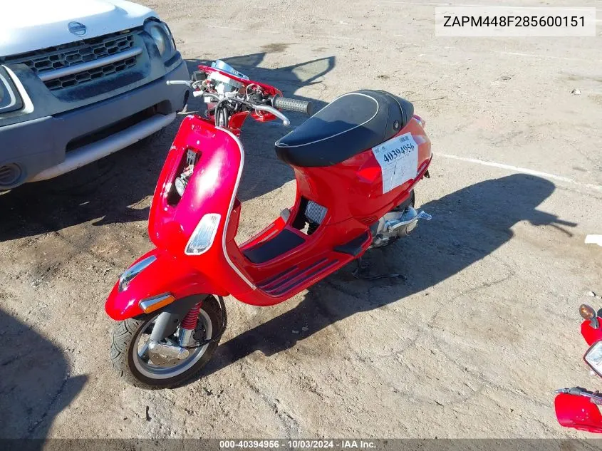 2008 Vespa Lx 150 VIN: ZAPM448F285600151 Lot: 40394956