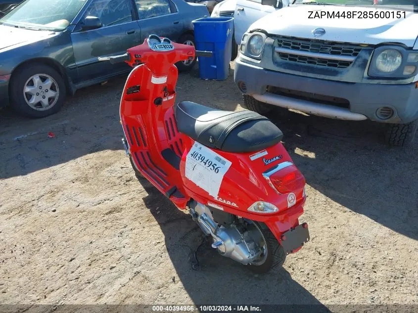 2008 Vespa Lx 150 VIN: ZAPM448F285600151 Lot: 40394956