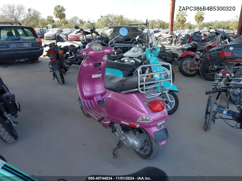 2011 Vespa Lx 50 VIN: ZAPC386B4B5300320 Lot: 40744534