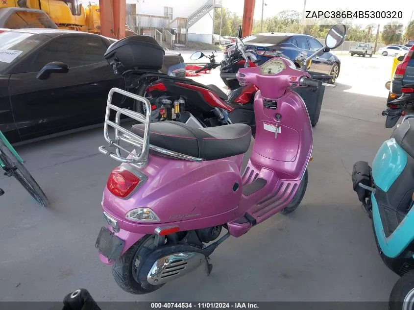 2011 Vespa Lx 50 VIN: ZAPC386B4B5300320 Lot: 40744534