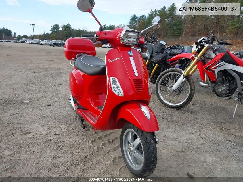 2011 Vespa Lx 150Ie VIN: ZAPM688F4B5400137 Lot: 40781499