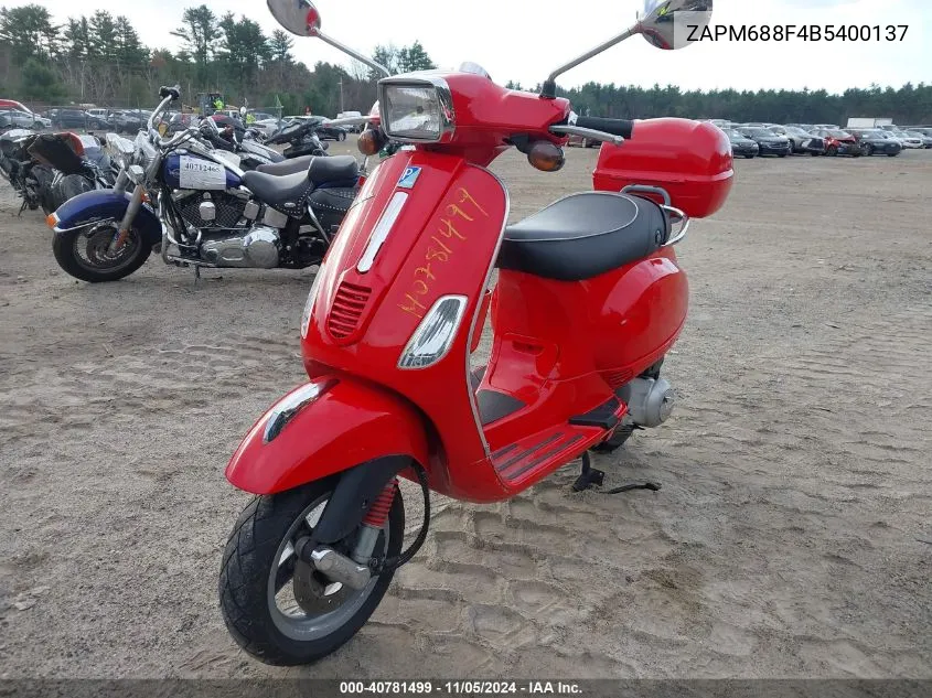 2011 Vespa Lx 150Ie VIN: ZAPM688F4B5400137 Lot: 40781499