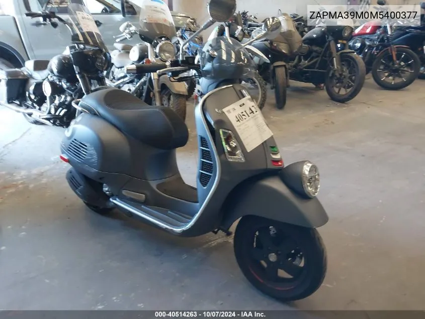 2021 Vespa Gts/Sei Giorni VIN: ZAPMA39M0M5400377 Lot: 40514263