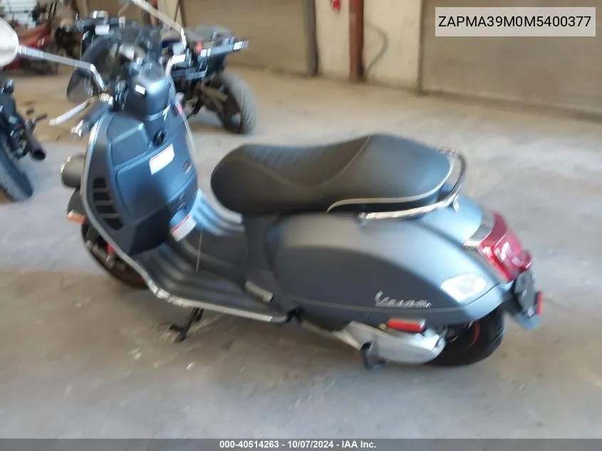 2021 Vespa Gts/Sei Giorni VIN: ZAPMA39M0M5400377 Lot: 40514263