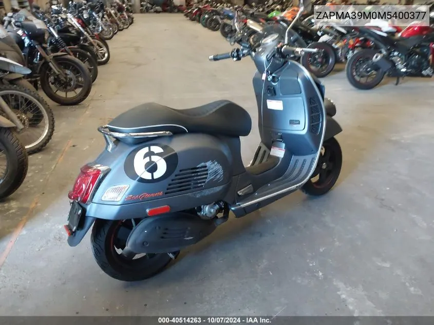 2021 Vespa Gts/Sei Giorni VIN: ZAPMA39M0M5400377 Lot: 40514263