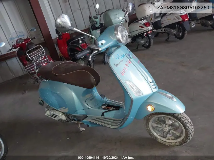 2016 Vespa Sprint 150 3V VIN: ZAPM818G3G5103250 Lot: 40594146