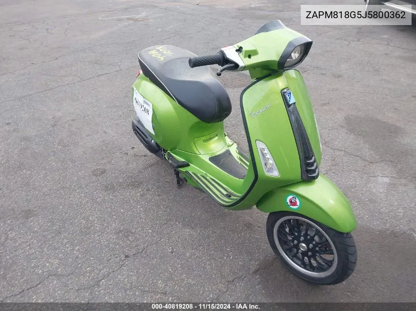 2018 Vespa Sprint 150 3V VIN: ZAPM818G5J5800362 Lot: 40819208