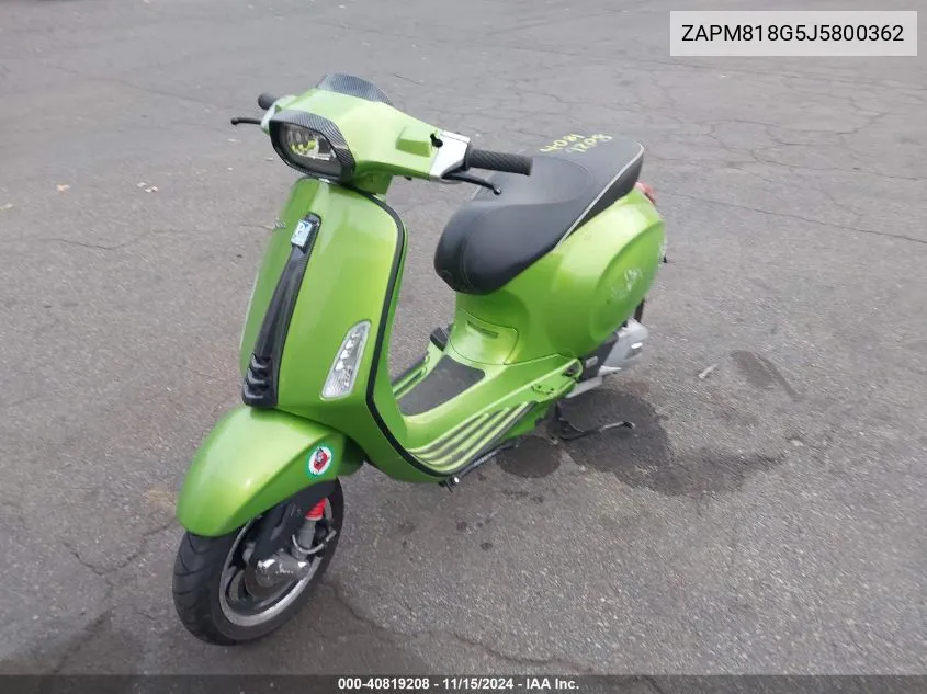 2018 Vespa Sprint 150 3V VIN: ZAPM818G5J5800362 Lot: 40819208