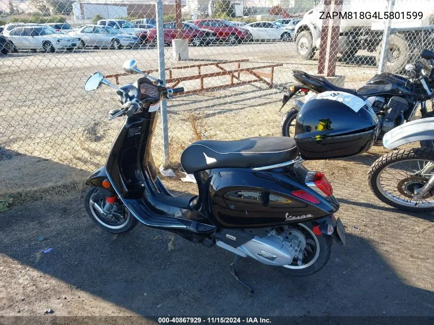 2020 Vespa Sprint VIN: ZAPM818G4L5801599 Lot: 40867929