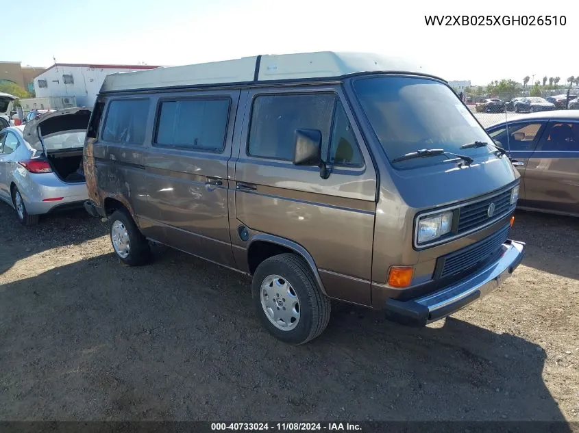 1986 Volkswagen Vanagon Kombi VIN: WV2XB025XGH026510 Lot: 40733024