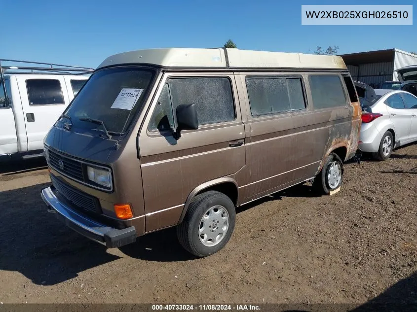 1986 Volkswagen Vanagon Kombi VIN: WV2XB025XGH026510 Lot: 40733024