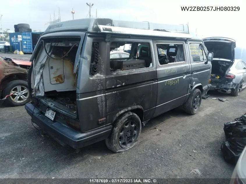 1988 Volkswagen Vanagon Campmobile VIN: WV2ZB0257JH080329 Lot: 11787659