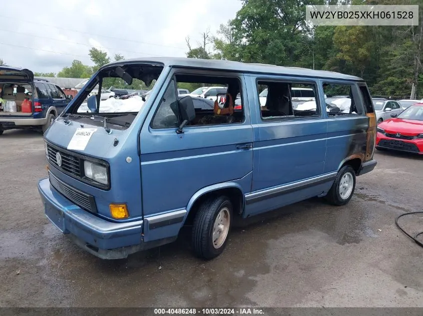 1989 Volkswagen Vanagon Bus VIN: WV2YB025XKH061528 Lot: 40486248