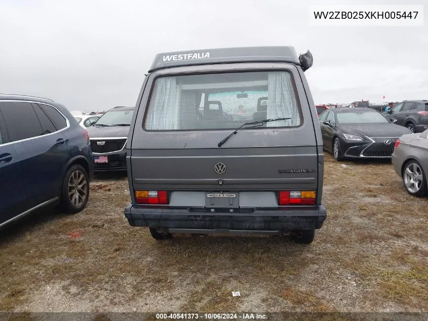 1989 Volkswagen Vanagon Campmobile VIN: WV2ZB025XKH005447 Lot: 40541373