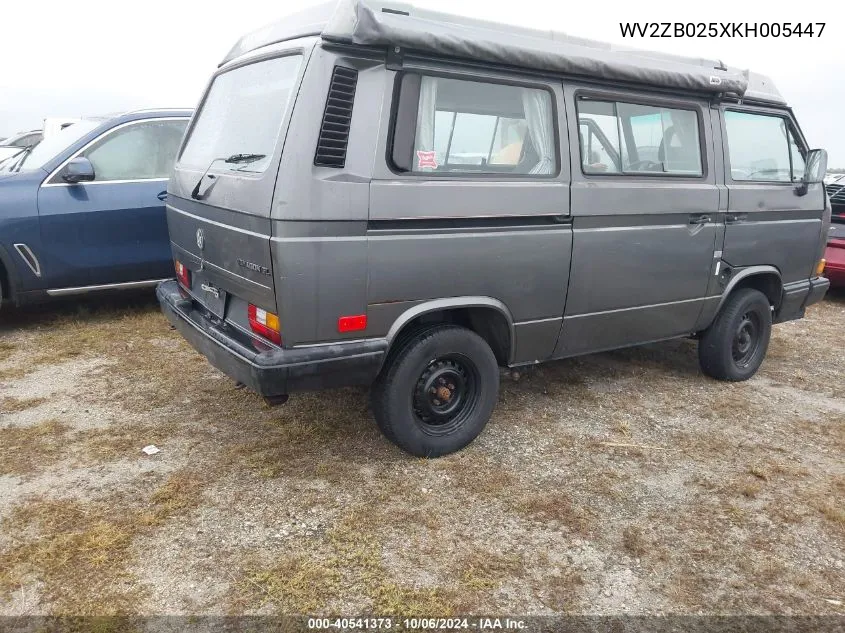 1989 Volkswagen Vanagon Campmobile VIN: WV2ZB025XKH005447 Lot: 40541373