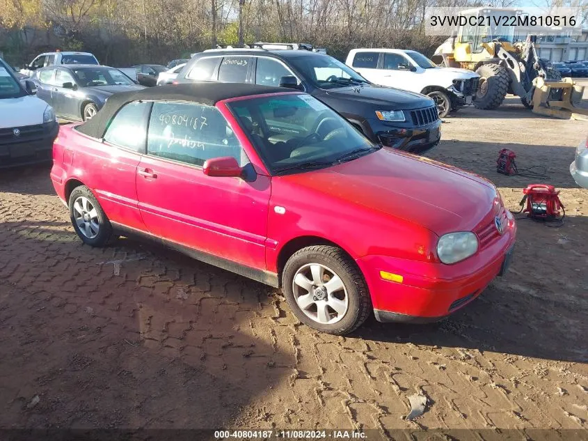 2002 Volkswagen Cabrio Glx VIN: 3VWDC21V22M810516 Lot: 40804187