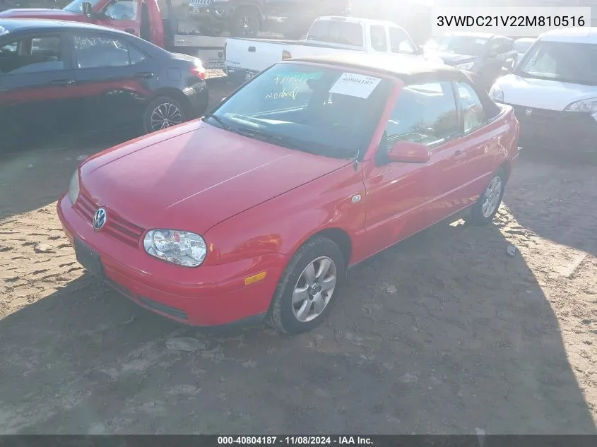 2002 Volkswagen Cabrio Glx VIN: 3VWDC21V22M810516 Lot: 40804187