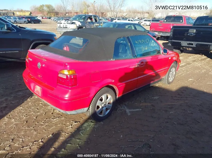 2002 Volkswagen Cabrio Glx VIN: 3VWDC21V22M810516 Lot: 40804187