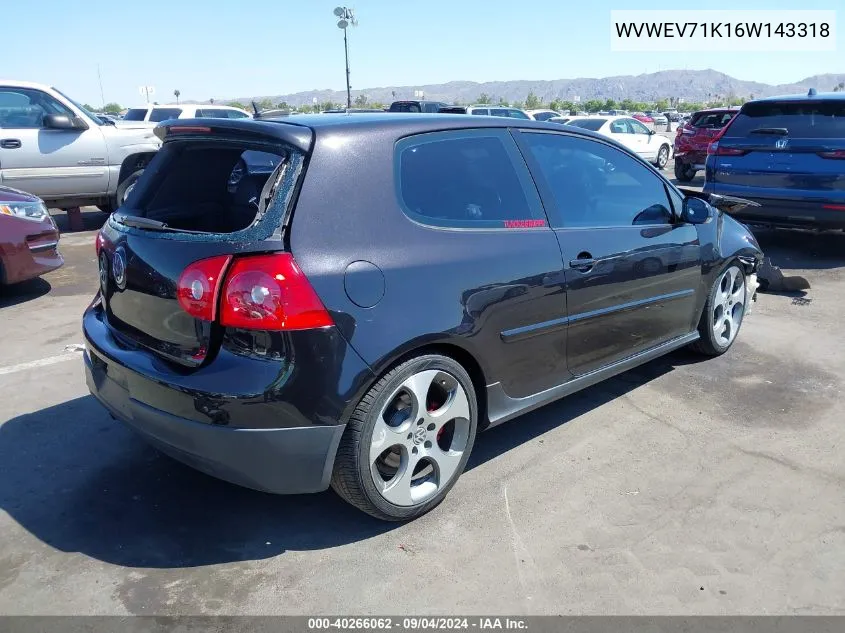 2006 Volkswagen New Gti VIN: WVWEV71K16W143318 Lot: 40266062