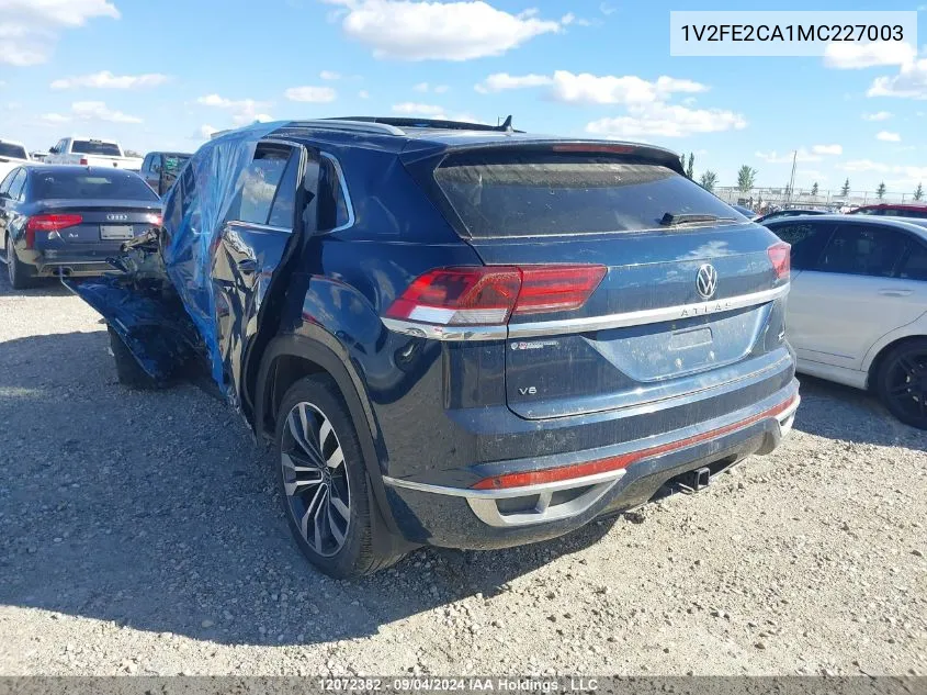 2021 Volkswagen Atlas Cross Sport VIN: 1V2FE2CA1MC227003 Lot: 12072382