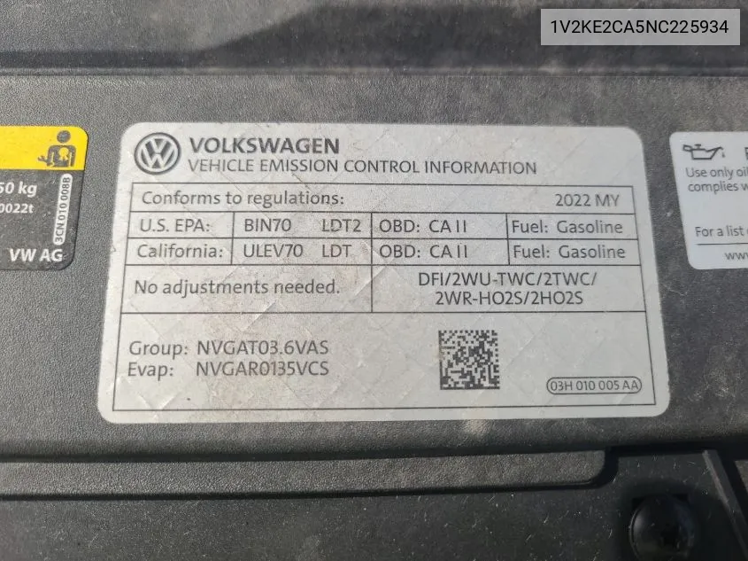 2022 Volkswagen Atlas Cross Sport Se VIN: 1V2KE2CA5NC225934 Lot: 40916569