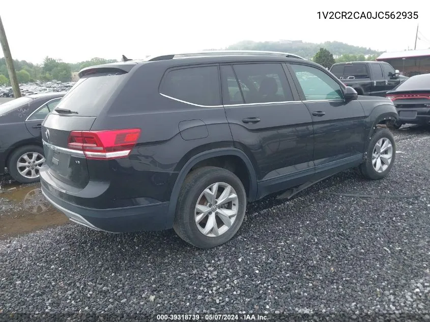 2018 Volkswagen Atlas 3.6L V6 Se VIN: 1V2CR2CA0JC562935 Lot: 39318739