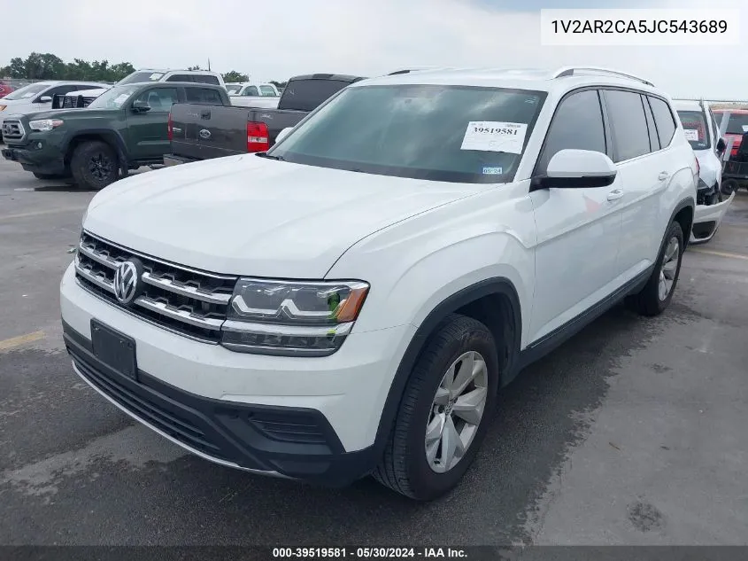 2018 Volkswagen Atlas 3.6L V6 S VIN: 1V2AR2CA5JC543689 Lot: 39519581