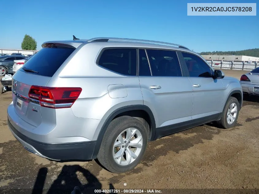 2018 Volkswagen Atlas 3.6L V6 Se VIN: 1V2KR2CA0JC578208 Lot: 40207251