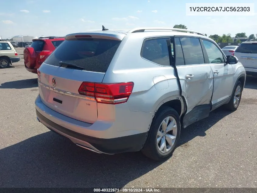 2018 Volkswagen Atlas 3.6L V6 Se VIN: 1V2CR2CA7JC562303 Lot: 40322671