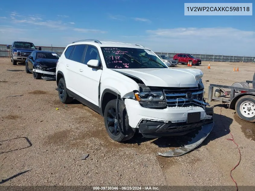 2019 Volkswagen Atlas 2.0T Se W/Technology VIN: 1V2WP2CAXKC598118 Lot: 39730346