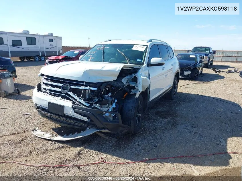 2019 Volkswagen Atlas 2.0T Se W/Technology VIN: 1V2WP2CAXKC598118 Lot: 39730346