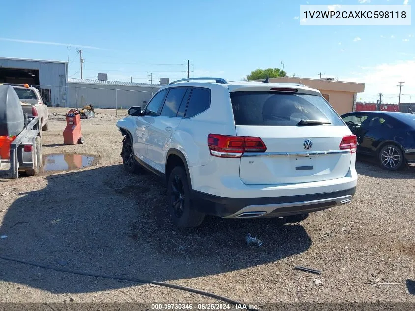 2019 Volkswagen Atlas 2.0T Se W/Technology VIN: 1V2WP2CAXKC598118 Lot: 39730346